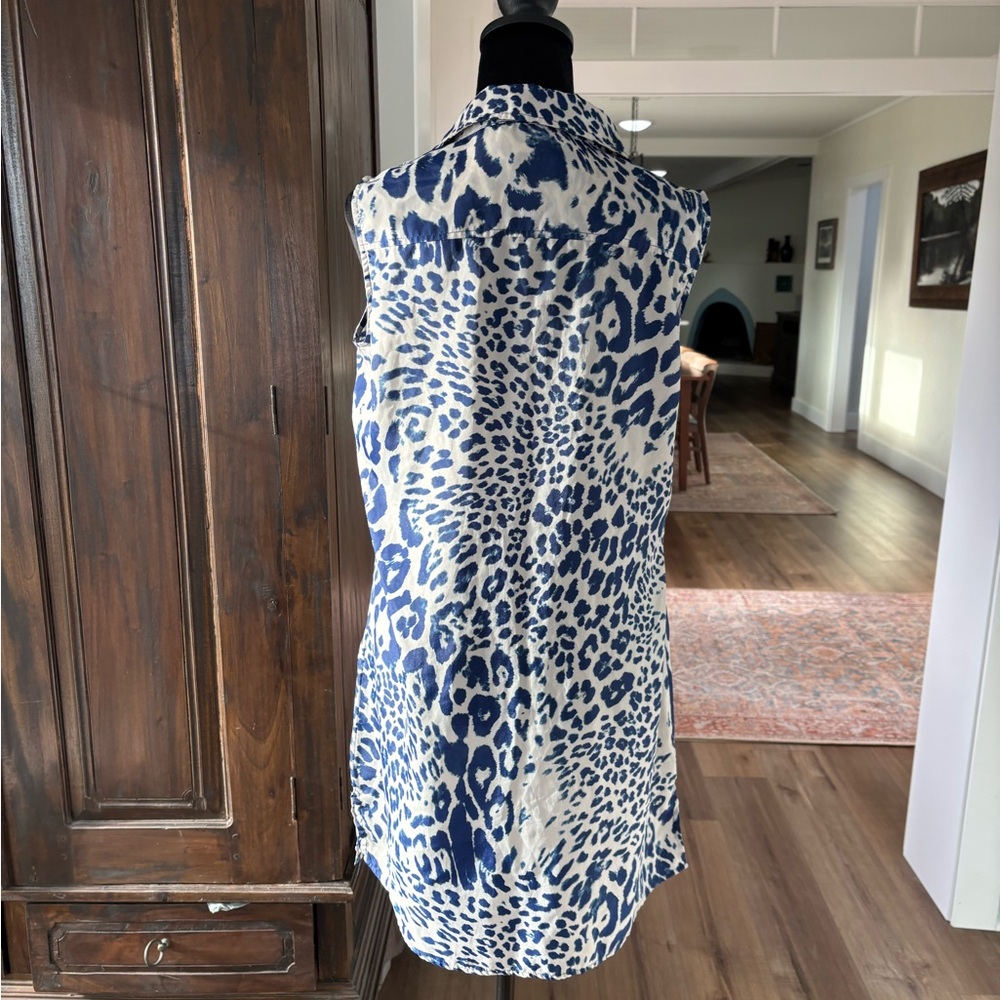 Dennis Basso small blue & white cheetah print tunic top dress swim cover - Picture 7 of 9